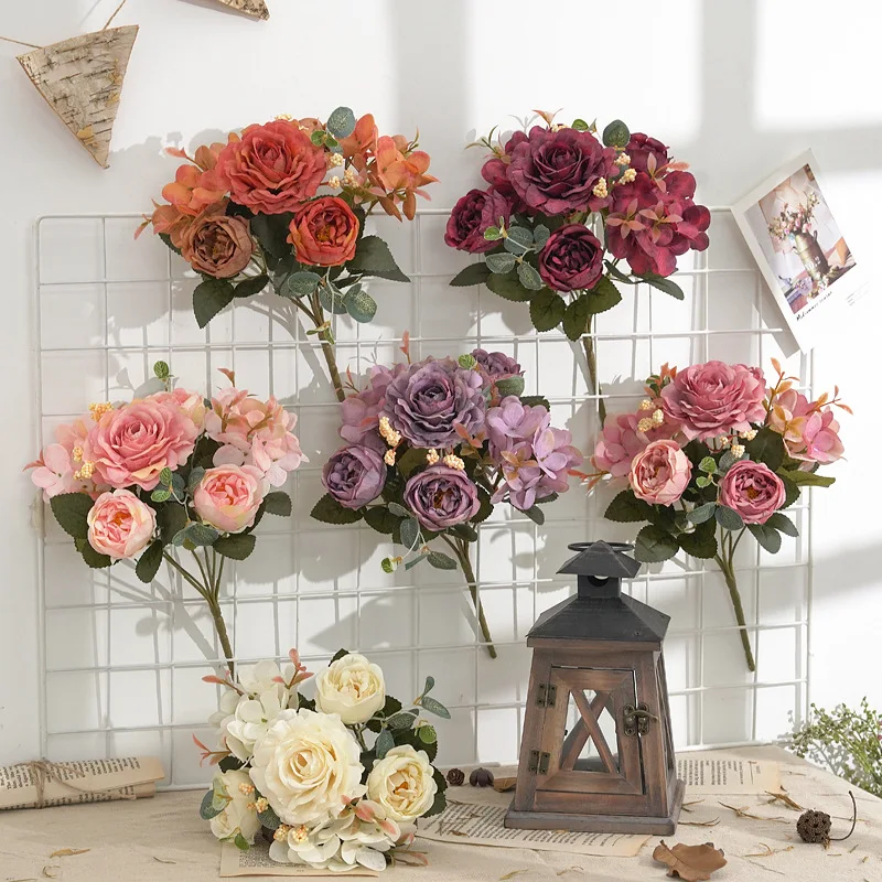 

European-style Hydrangea Peony Artificial Flower Simulation Bouquet Wholesale Living Room Furnishings Wedding Home Decoration