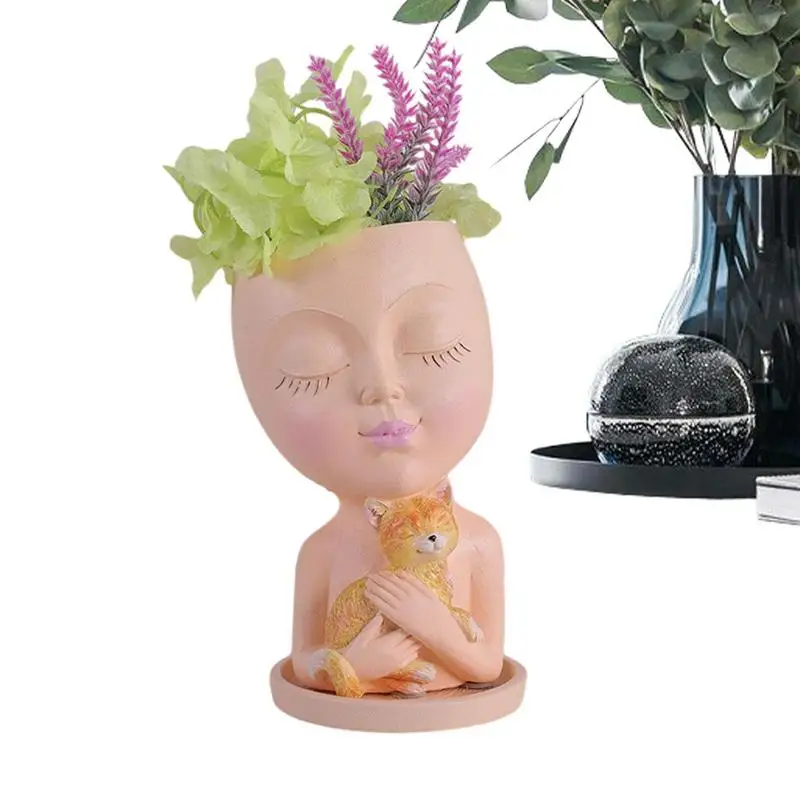 

Resin Faced Planter Resin Garden Succulent Flower Pot Weather-Resistant Unique Head Vase For Shelves Windowsills Balconies