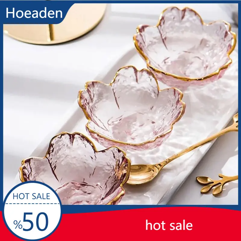 

Small Glass Dish Japanese Style Gold Inlay Glass Sauce Bowl Mini Ice Cream Fruit Sala