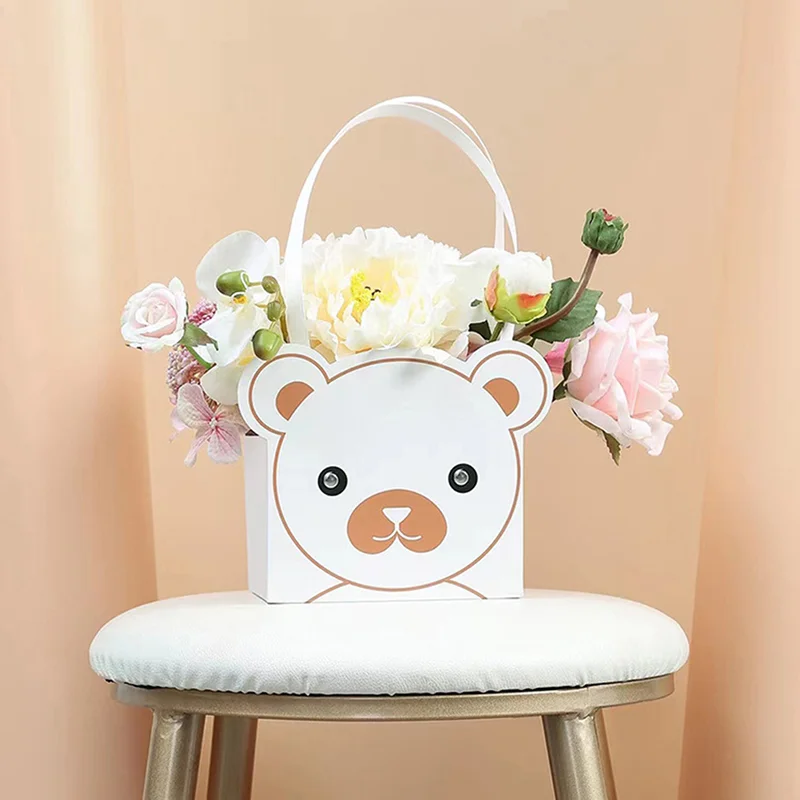 

Сумка-тоут Bear из крафтовой бумаги, креативная портативная корзина для цветов, праздничная подарочная коробка для конфет, аксессуары