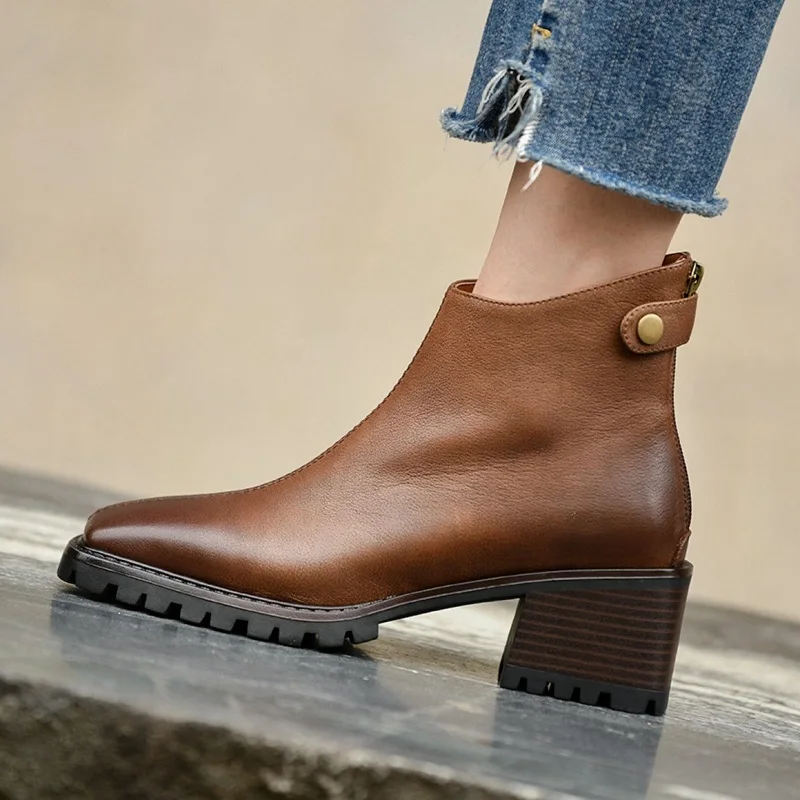 

Женские ботинки из воловьей кожи, на толстом квадратном каблуке, размеры 42