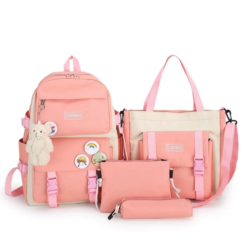 2023 new all-match waterproof Oxford backpacks students lightweight schoolbags 4 pieces/set school bag for teenagers girls