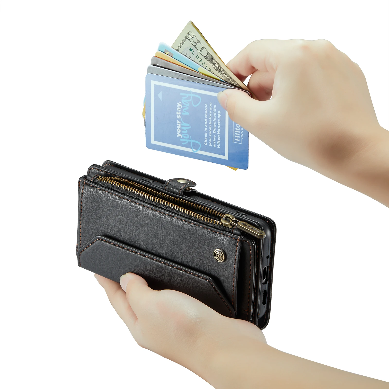 Кожаный чехол-кошелек на молнии с отделением для карт Google Pixel 9 Pro