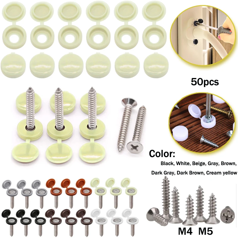 

50pcs Screws Caps Hinged Screw Cover Caps with Screws Stainless Steel 304 for Car Furniture Decorative Nuts Cover Bolts Hardware