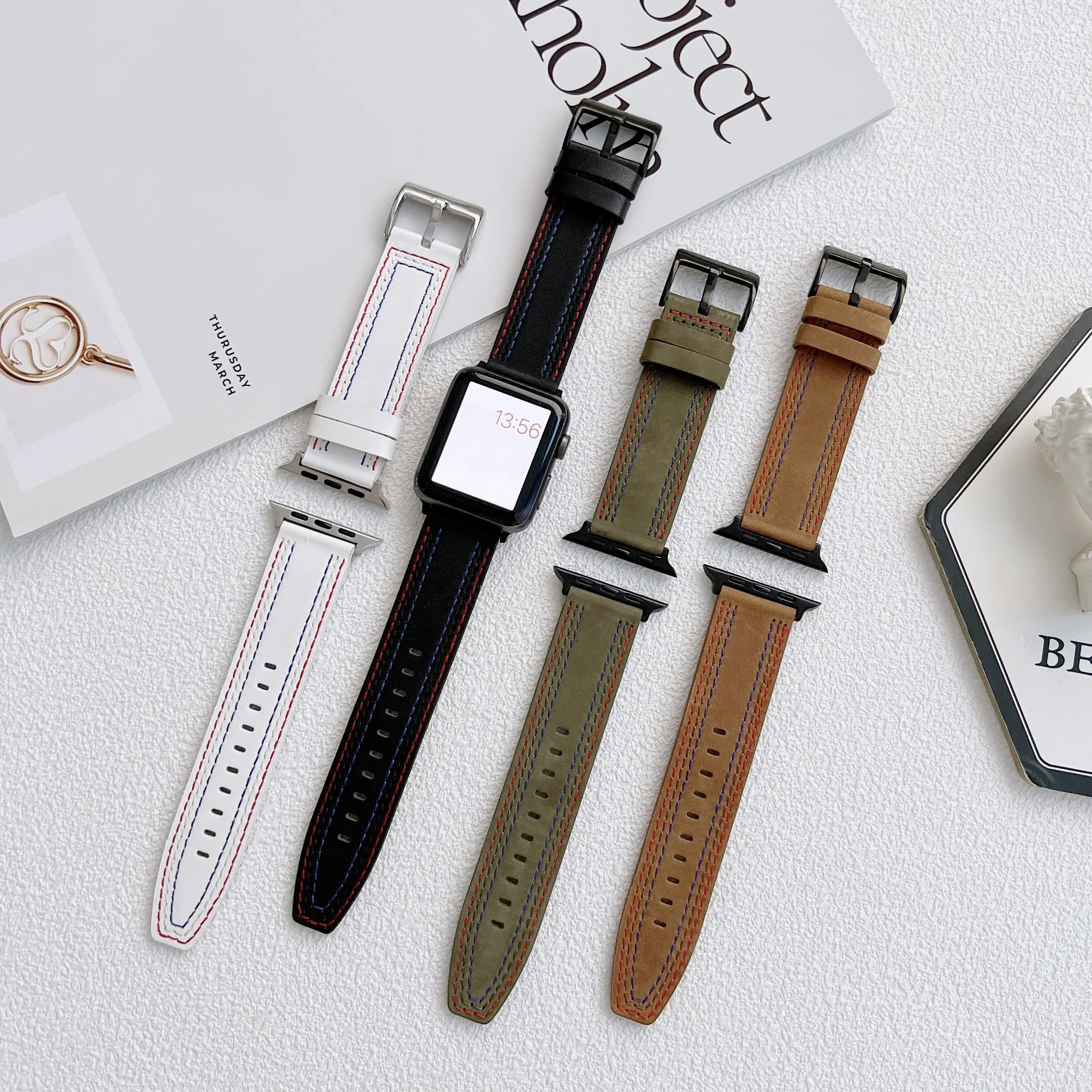 

Leather Wristband For Apple watch band 38mm 40mm 41mm 42mm 44mm 45mm Bracelet for iWatch series 7 accessories Replacement Strap