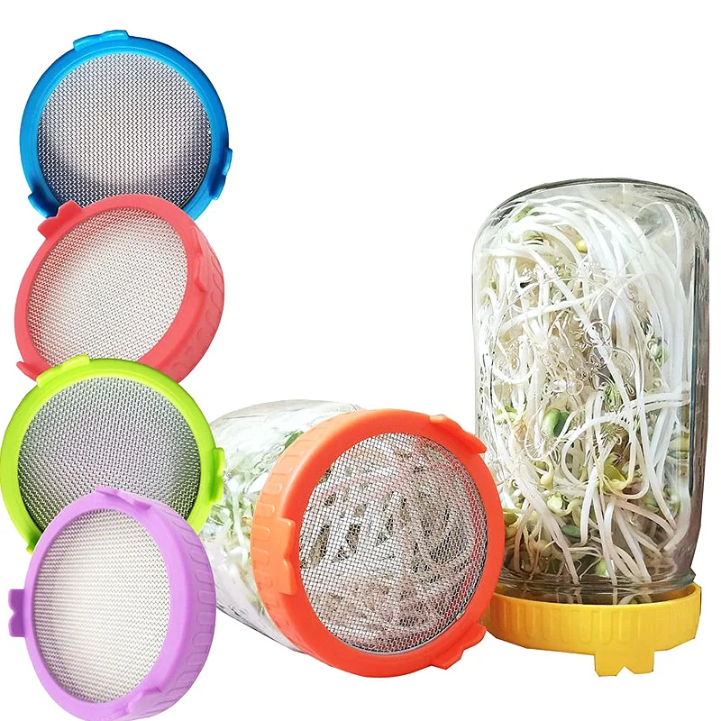 

Plastic Sprouting Lid Stainless Steel Screen Mesh Cover Cap For 86mm Wide Mouth Mason Sprout Jars Germination Strainer Accessory