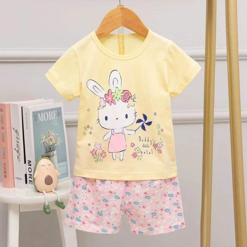 

Setup for Girl Boutique Outfits Children Clothing's 1 To 3 Years Summer Pajamas Short Sleeved Shorts Cute Kitten Rabbit Unicorn