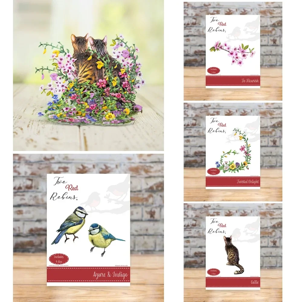 Металлические штампы с умным котом и силиконовые цветы сделай сам бумага для