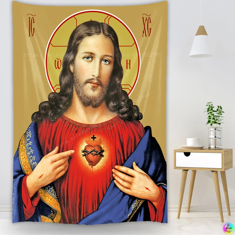 

Icon of Christ Tapestry Jesus Manger Wall Decoration Christian Believers Wise Men Wall Hanging For Room Decor Easter Christmas