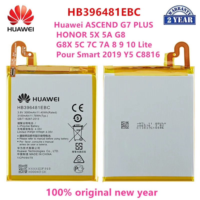 100% Оригинальный аккумулятор HB396481EBC для Huawei ASCEND G7 PLUS HONOR 5X 5A G8 G8X 5C 7C 7A 8 9 10 Lite Pour Smart 2019