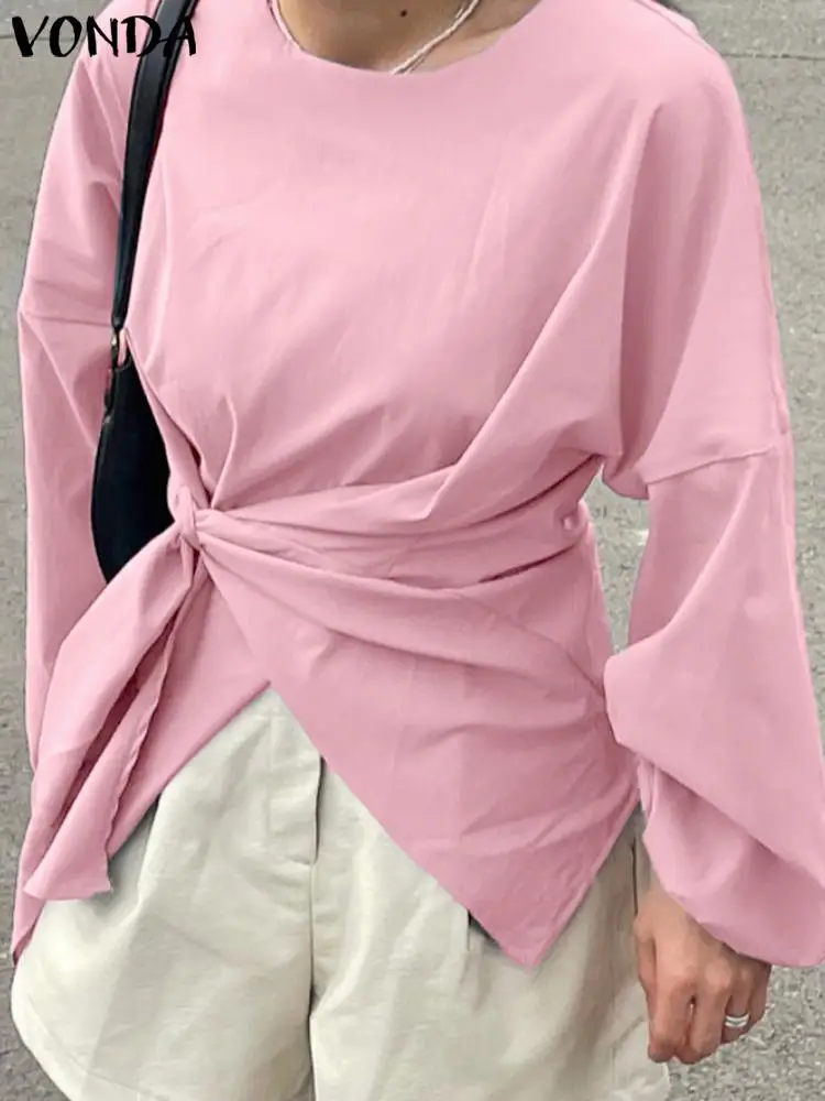 

Женская блузка VONDA 2023, Элегантная блузка с рукавами-фонариками, модная туника, повседневные свободные Однотонные блузки большого размера