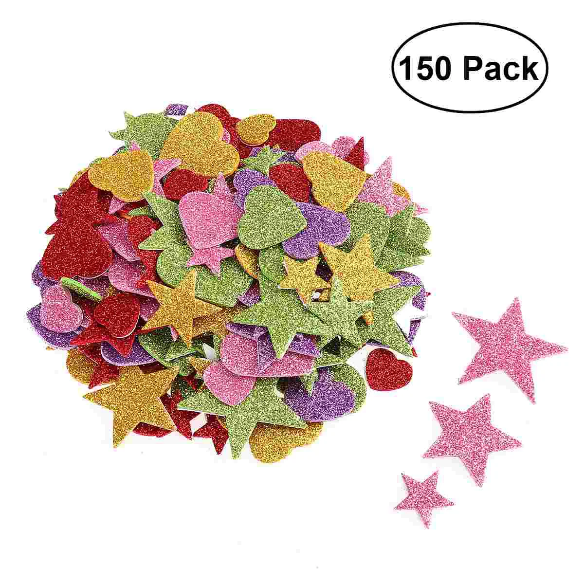 

ULTNICE 150PCS Sticker DIY Star & Heart Glitter Foam Adhesive Decals Label Sticker for Ceiling Wall
