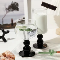 ins retro goblet black and white cocktail glass kitchen accessories coffee milk juice french glass cup wine glass fast shipping