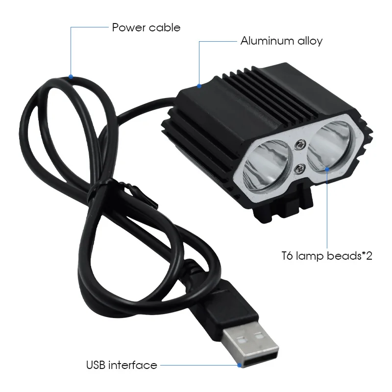 

Велосипесветильник Передний фонарь с зарядкой от USB, 6000 лм, 2 * XM-L T6