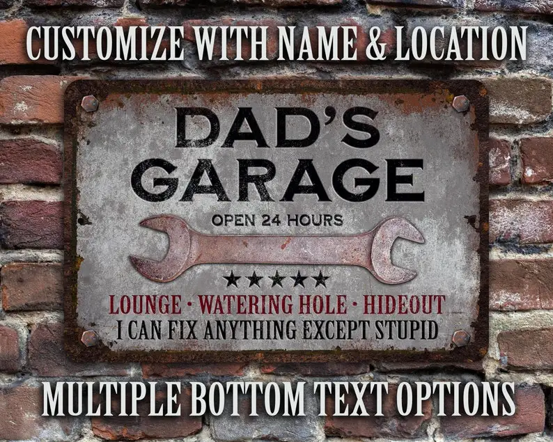 

Custom Wood Appearance Metal Bar SignCustom Garage Sign | Workshop Sign | 5 Star | Personalized Weathered Steel Design