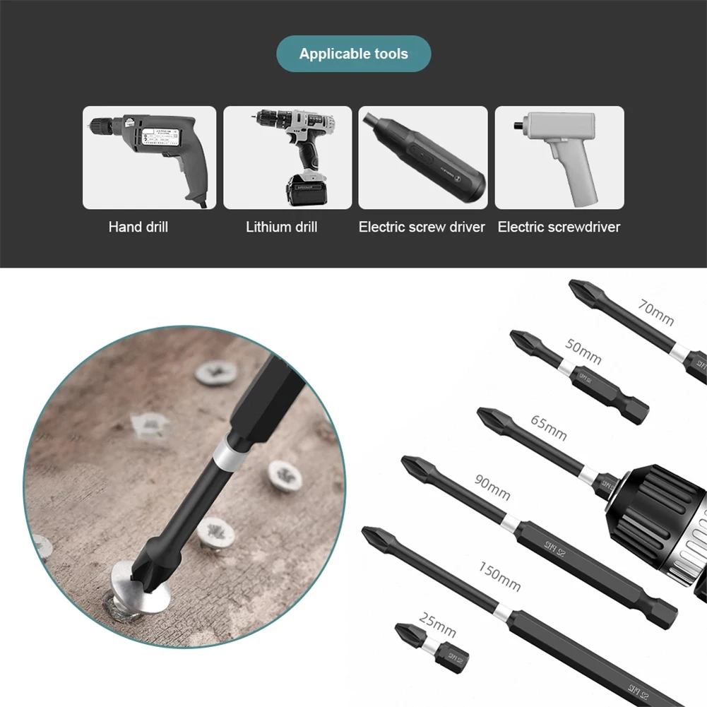 

5pcs Impact Strong Magnetic Batch Head Cross High Hardness Hand Drill Bit Screw Electric Screwdriver Set 25 50 65 70 90 150mm