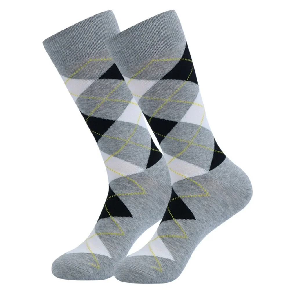 5 Pairs Fashion Colorful Business Men Dress Socks High Quality Cotton Large Size Striped Diamond Casual Men Socks