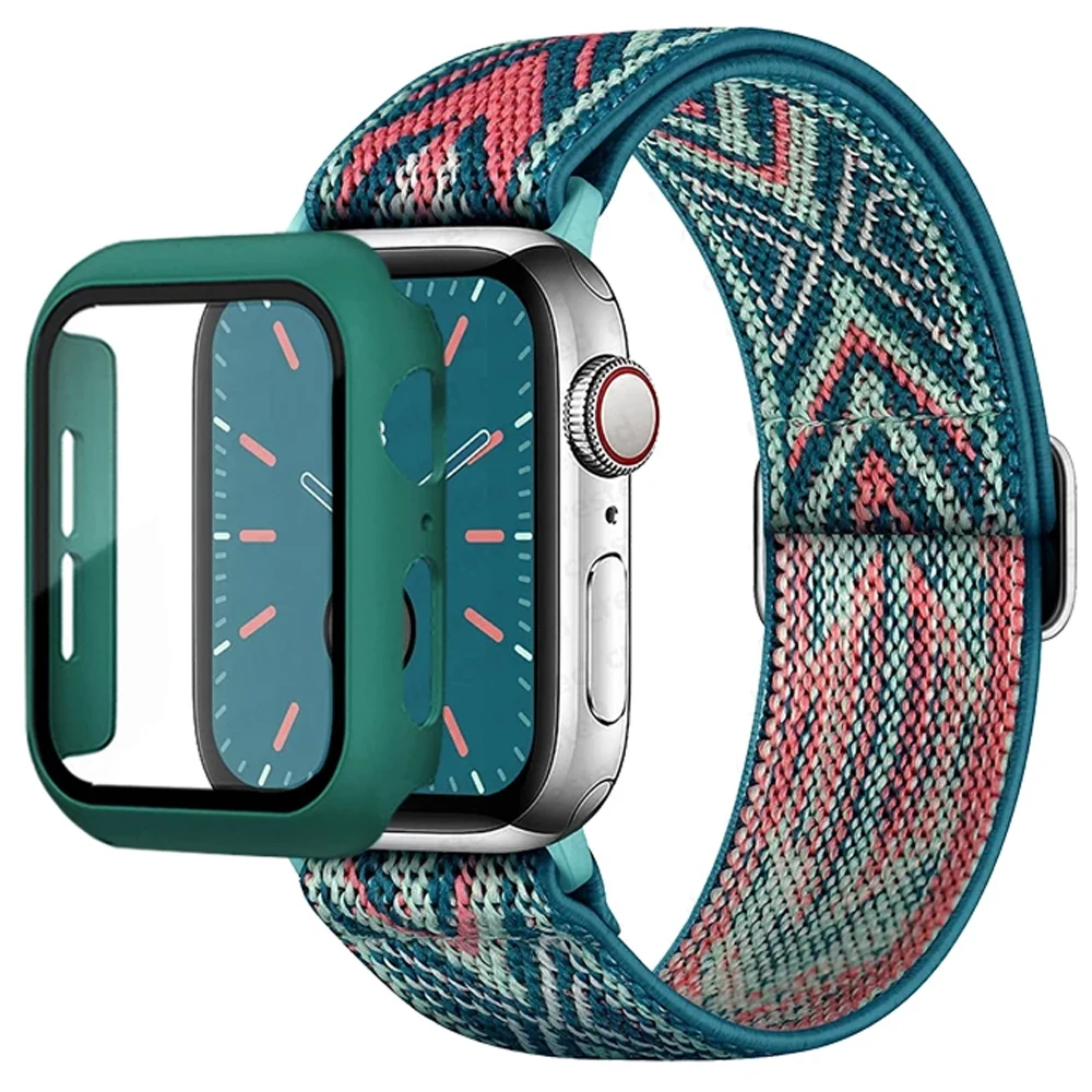 

Чехол и ремешок для Apple watch band 44 мм 40 мм 45 мм 41 мм 42 мм 38 мм, эластичный нейлоновый браслет-петля для соло iWatch Series 7 5 4 SE 6