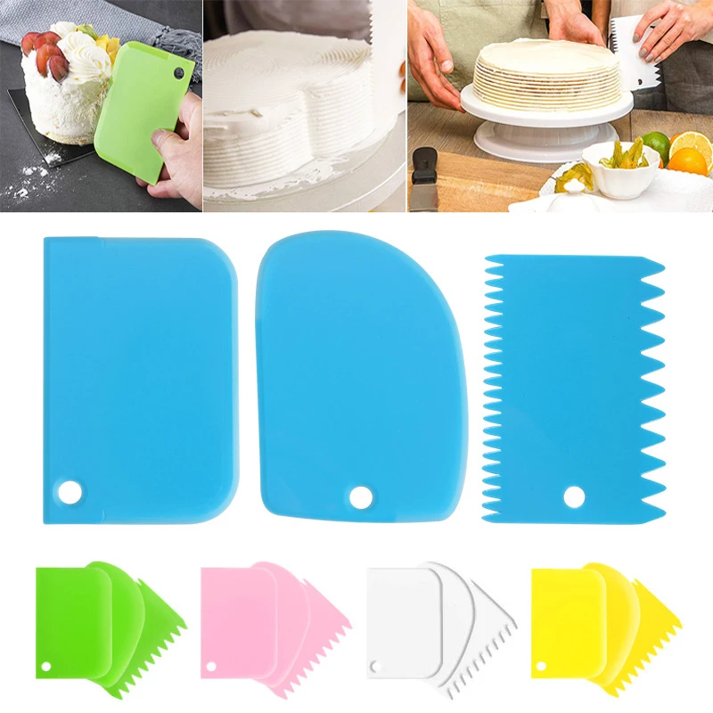 

Three-piece Pastry Cutter Plastic Cake Spatulas Dough Scraper Trapezoid Bread Pizza Fondant Tools Butter Knife Cream Spatula