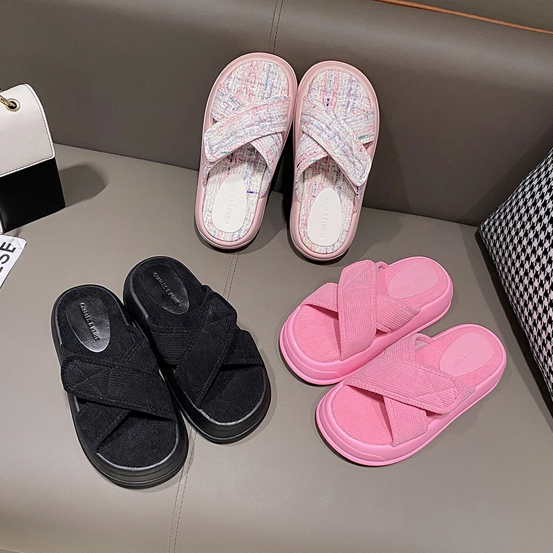 

Fashion Girls Cross Slipper Soft EVA Thick Bottom Women's Slippers Indoor Shoes Female Home Beach Flip Flops Summer Slippers