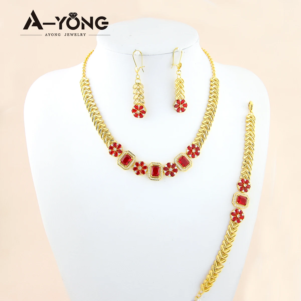 

AYONG Dubai Gold Wedding Jewelry Set 21k Gold Plated Big Zircon Necklace Sets Middle East Bridal Luxurious Party Accessories