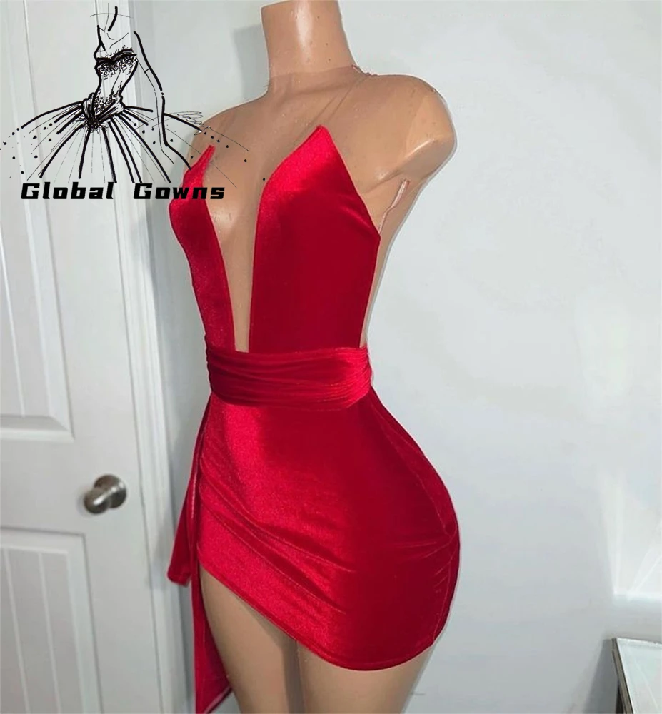 

Red Sheer O Neck Short Prom Dress For Black Girls 2023 Zipper Back Birthday Party Dresses Mini Cocktail Mermaid Homecoming Robe