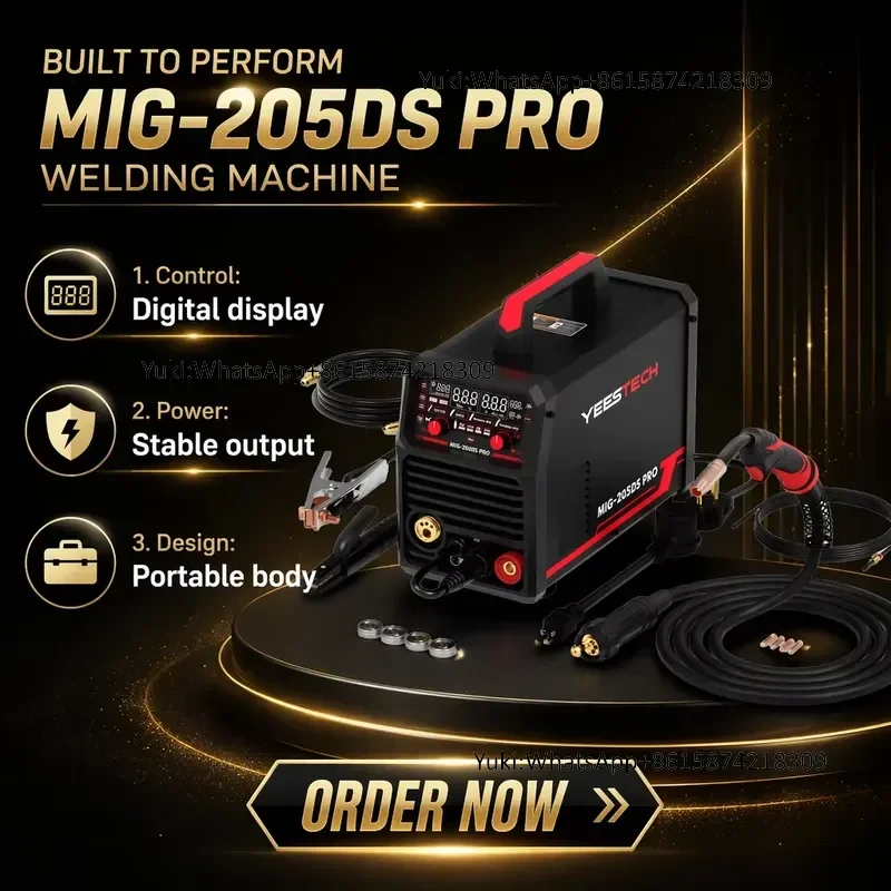 Фото Сварочный аппарат YEESTECH 205A 205DS PRO 205A MIG, 220В, двойное напряжение, 5-в-1: газовая сварка MIG/флюсовая сварка с катушкой, сварка TIG/армированной проволокой, цифровой дисплей LED. №1