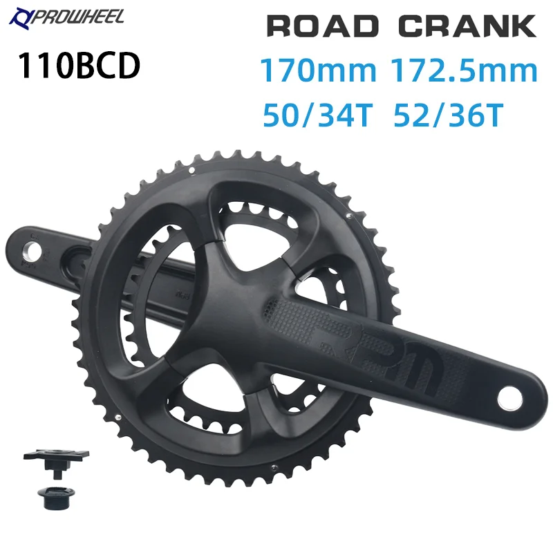 PROWHEEL Road Bike Crank 110BCD 50-34T/52-36T 170/172.5mm Crankset Hollow Double Chainrings forSHIMANO R7000/R8000/5800/6800