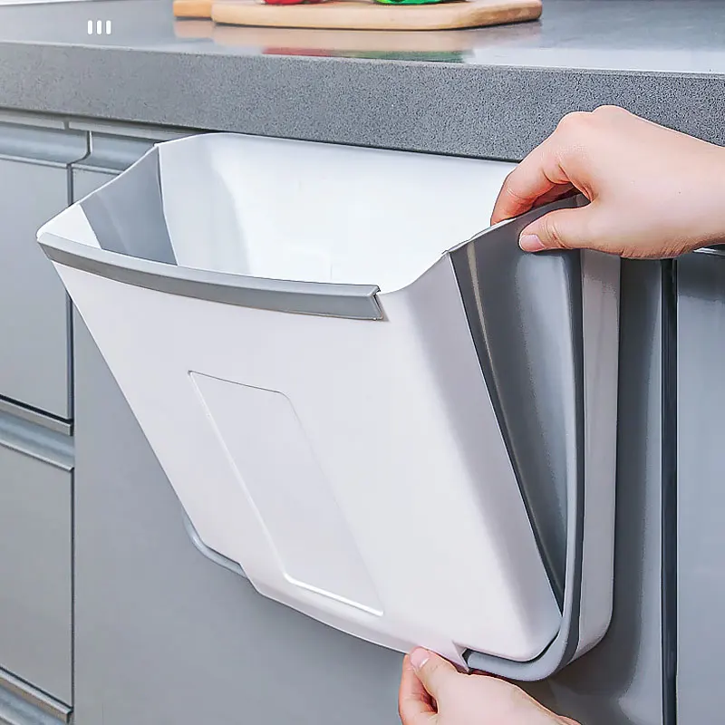 creative home folding trash can hanging cabinet door storage large capacity space saving trash basket kitchen storage box free global shipping
