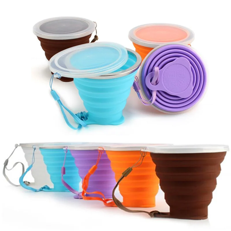 

Silicone Collapsible Travel Cup 270ml BPA FREE Folding Camping Cup with Lid Reusable Expandable Drinkware for Outdoor Hiking
