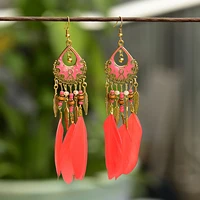 bohemian ethnic long feather dangle earrings for women vacation party jewelry boho beach chain leaf tassel drop earrings