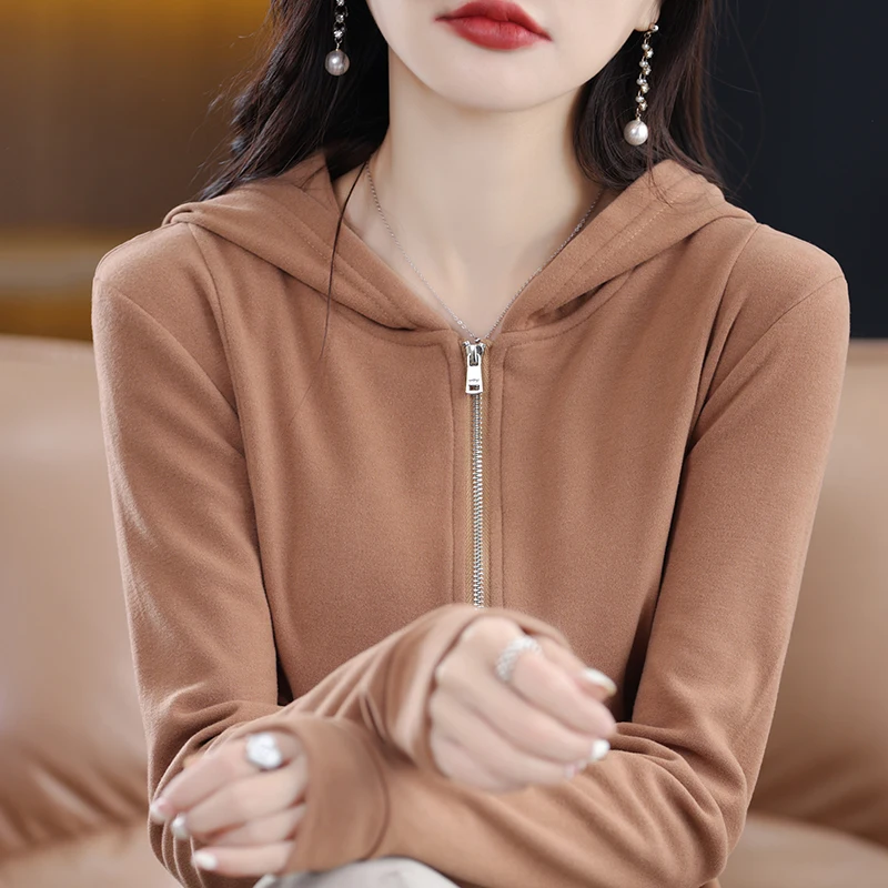 Осенне-зимний новый двусторонний кардиган Derong на молнии с капюшоном Женская