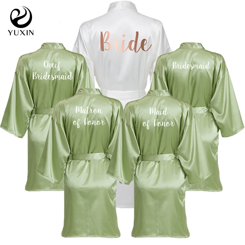 Bridal Robes Wedding Bridesmaid Morning Robe Short Satin Robes Custom Robe Sage Green Bride Robe