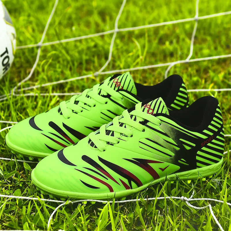 New Orange Printed Kid Indoor Soccer Shoes Cleats Turf Football  Boots Boy Green Long Spike Men Football Training Shoes Children