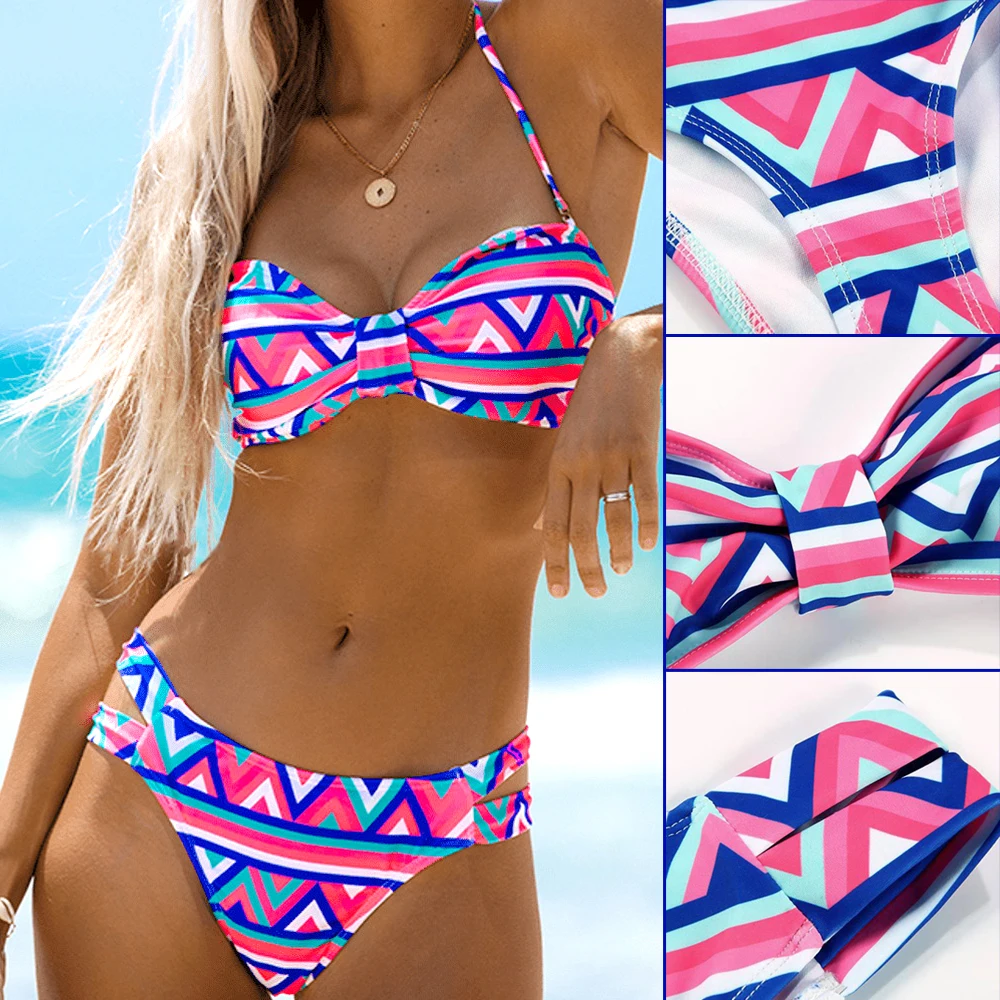 

Женский купальник с лямкой через шею, сексуальное бикини с открытой спиной, летний купальник из 2 предметов для бассейна, пляжа, одежда для загара