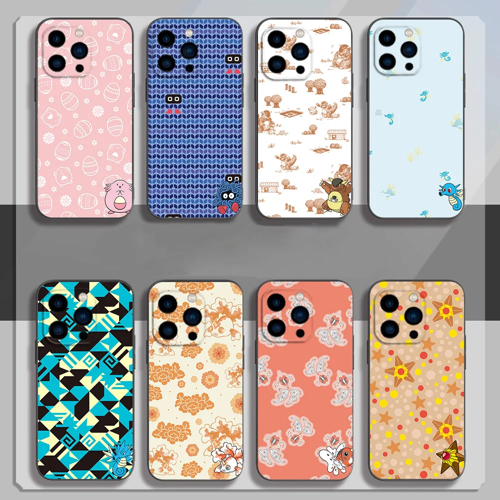 Чехол для телефона MINISO Cute Pokemon Starmie Chansey iPhone 12 11 13 14 15 16 Max Pro Plus черный мягкий