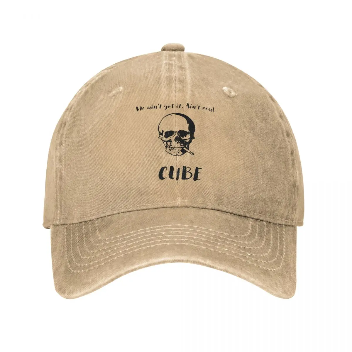 

We Ain't Get It Ain't Real CUBE Skull Baseball Cap Retro Distressed Denim Letters Print Oversized Sun Cap Adjustable Caps Hat