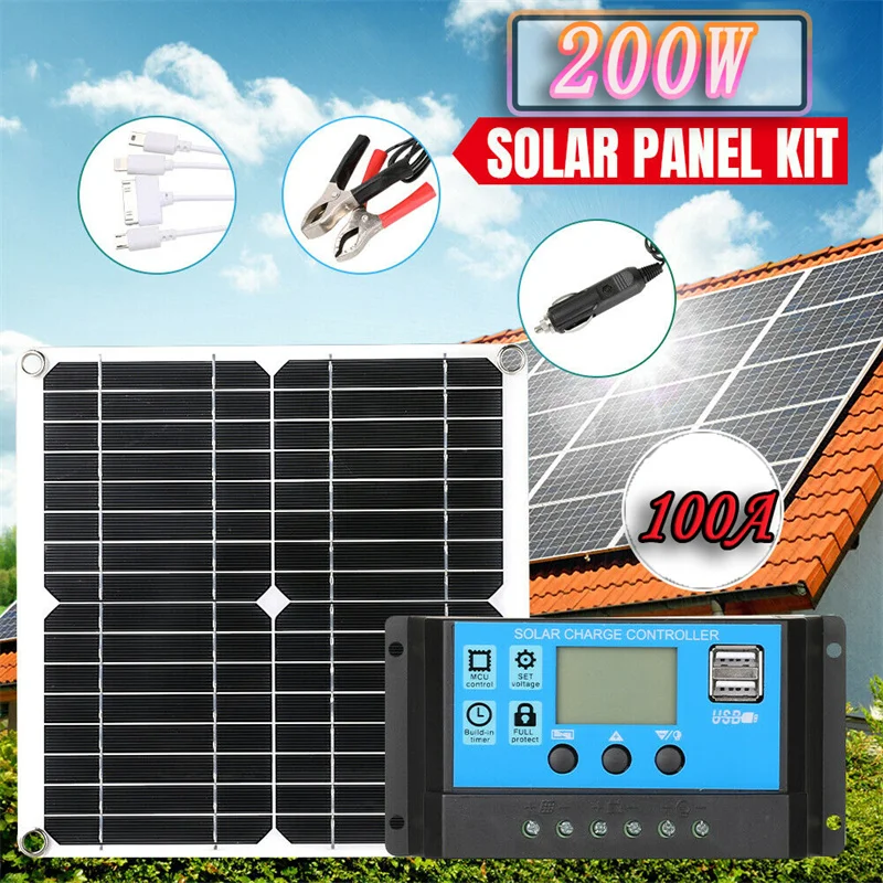 

Портативный набор панелей солнечных батарей 200 Вт с контроллером А, система солнечной энергии, аварийное зарядное устройство для телефона, ...