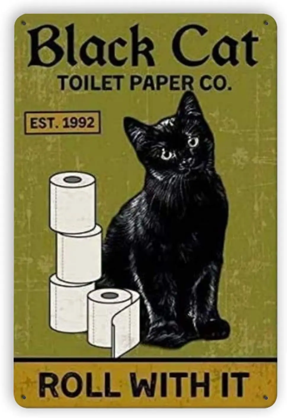 

Ovonetune Cat Toilet Paper Roll with It Vintage Metal Tin Signs, Retro Art Tin Sign Decorations Plaque fo Bars Club Cafe Home