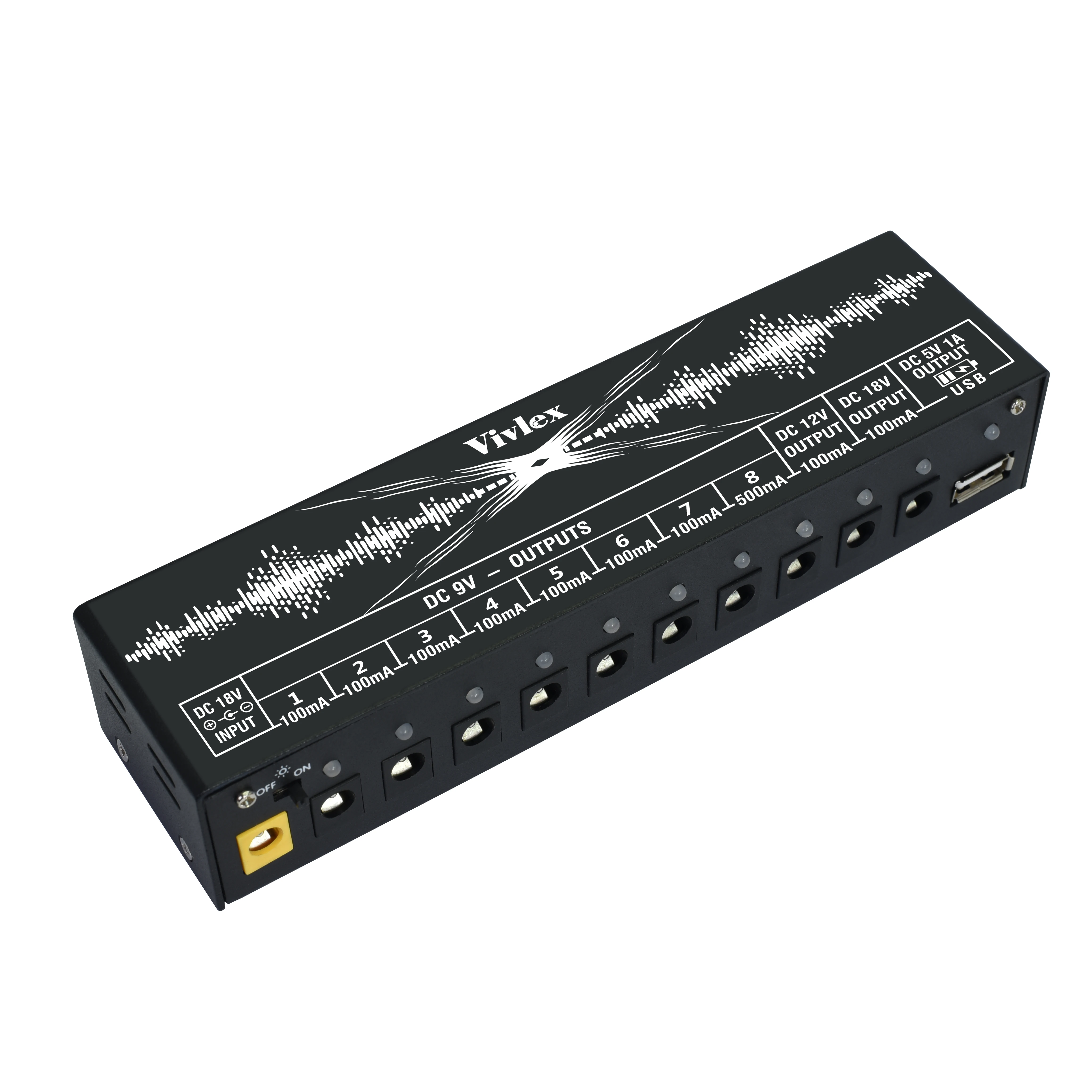 Vivlex-fuente de alimentación para Pedal de guitarra, salida de actualización, multicircuito, 10 vías, 9V/12V/18V, salidas DC, 1 vía, 5V, USB