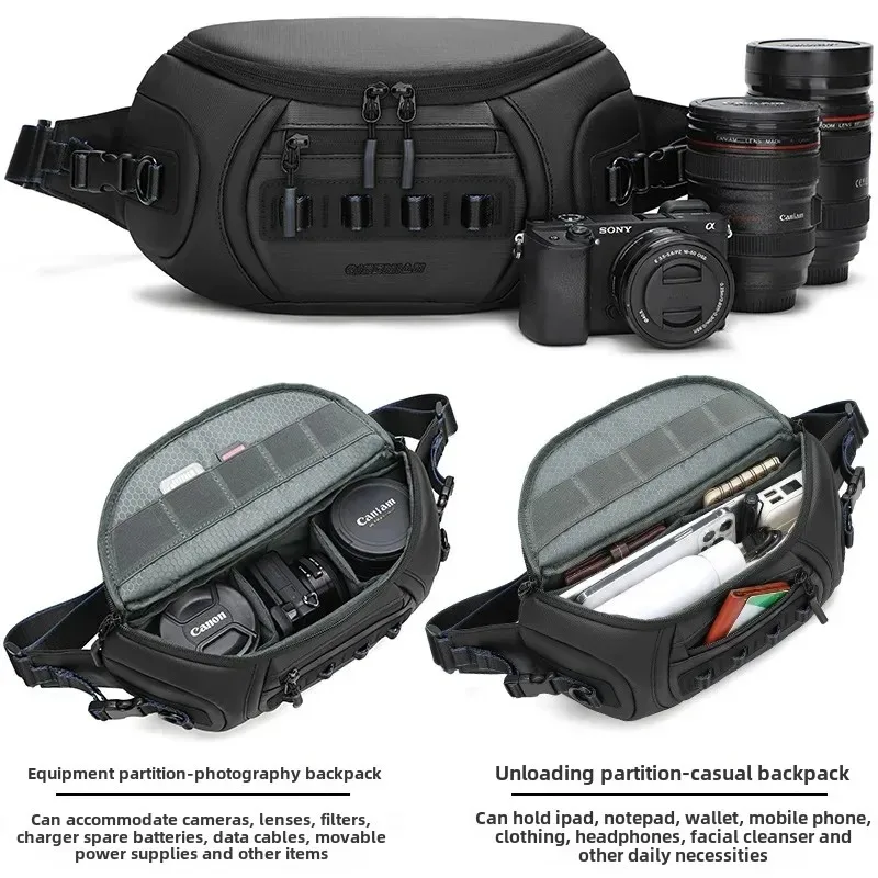 Фото Сумки на одно плечо для камеры DSLR, сумка для хранения мобильного телефона Power Bank, большая вместительная портативная водонепроницаемая нагрудная сумка для фотосъемки №3