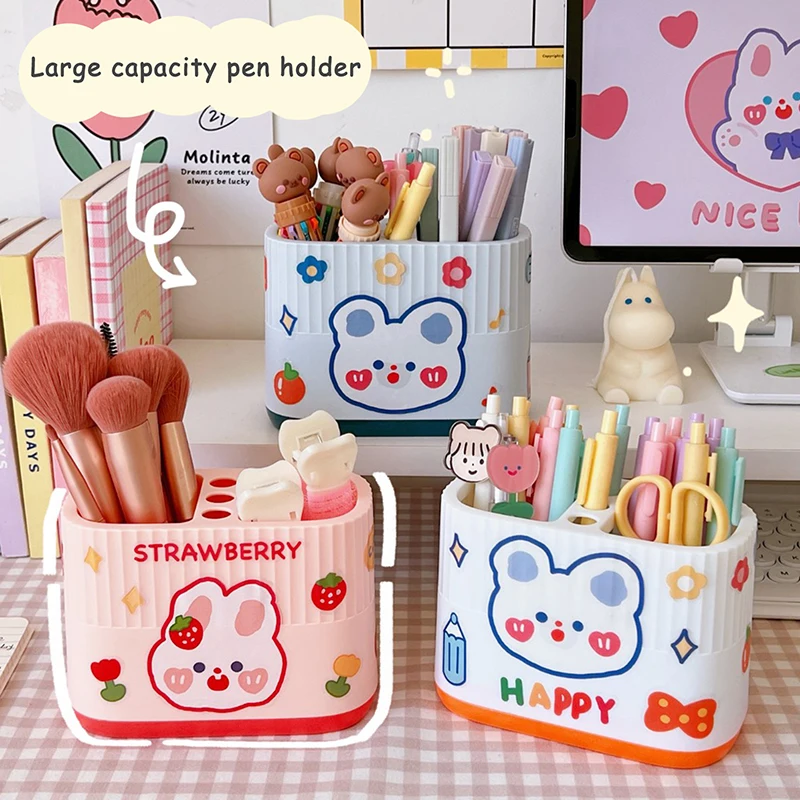 

Cute Cartoon Double Grid Pen Holder Stationery Storage Box Kawaii Large Capacity