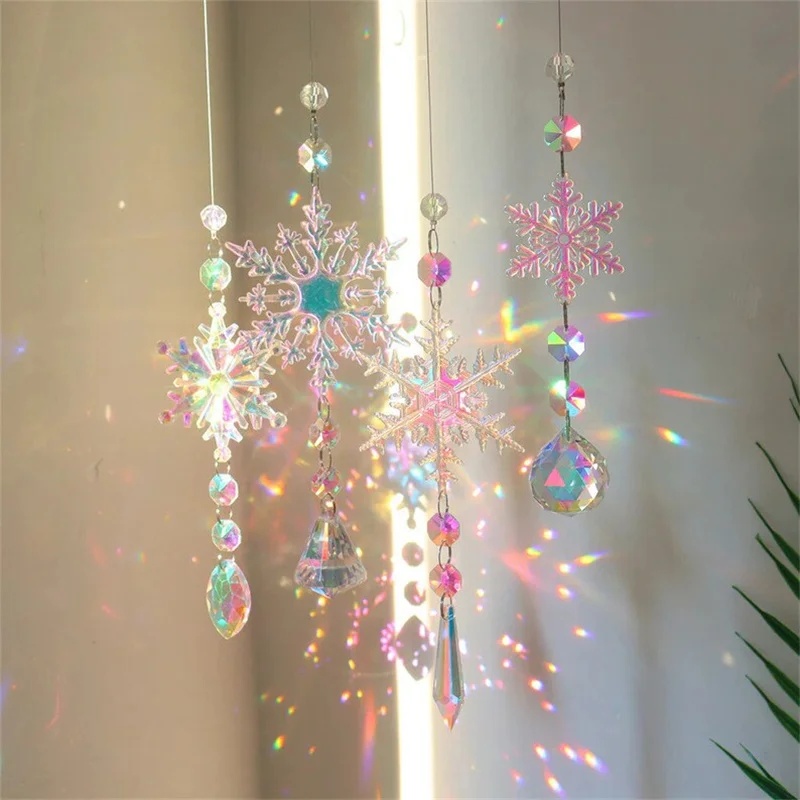 Colourful Christmas snowflake crystal pendant Christmas pendant catcher decoration Colourful Holiday Party Decoration
