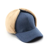 unisex winter casual cute foldable wild small plaid lambswool plus velvet warm ear protection baseball caps for women fashion