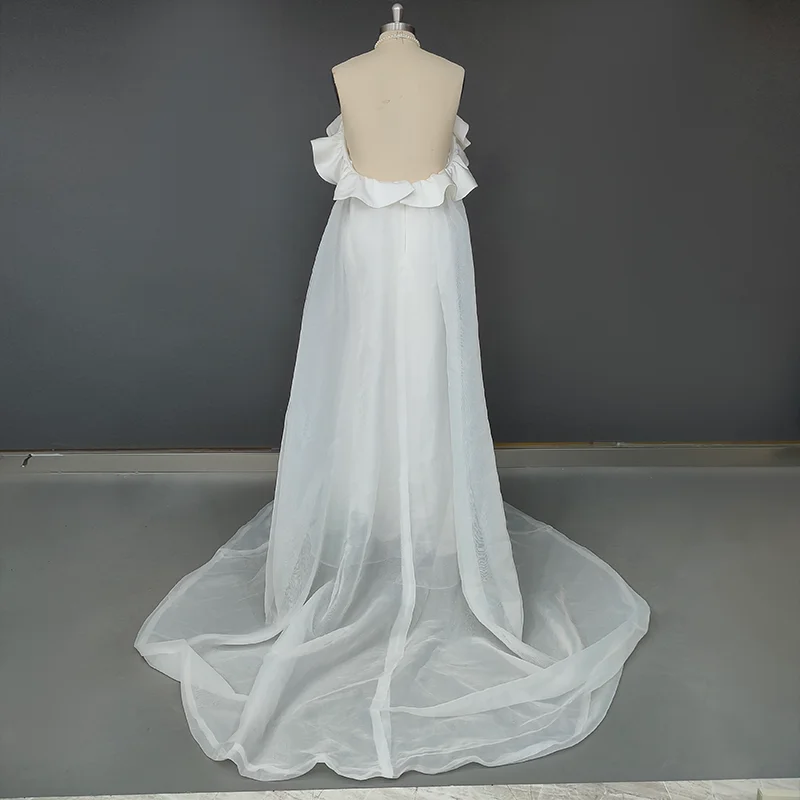 8994 # Изысканное свадебное платье русалки с оборками и жемчугом современное