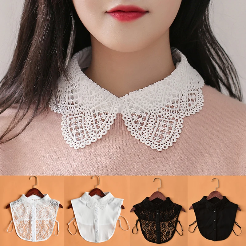 

New Women Fake Collar Blouse Vintage Detachable Shirt Collar Lace False Collar White Black Removable Collar Tie Sweater Decor