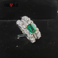 oevas 100 925 sterling silver 57mm emerald 10mm full high carbon diamond bridal rings sparkling wedding party fine jewelry