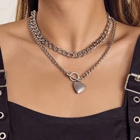 trendy jewelry hip hop punk chain necklace hot sale metallic golden silvery plated open heart pendant necklace for women gifts