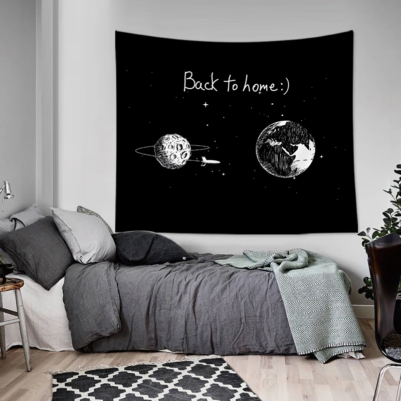 

Creative Tapestry Astronaut Moon Wall Hanging Cloth White Black Hanging Carpet Living Room Dorm Bedroom Background Decoration