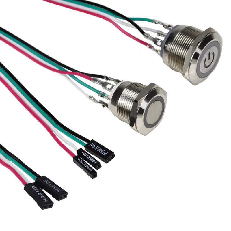 

Перезапуск хоста ПК, перезапуск, светодиодная металлическая кнопка, переключатель для ПК DIY 12 мм 16 мм 19 мм 22 мм с кабелем материнской платы 60 ...